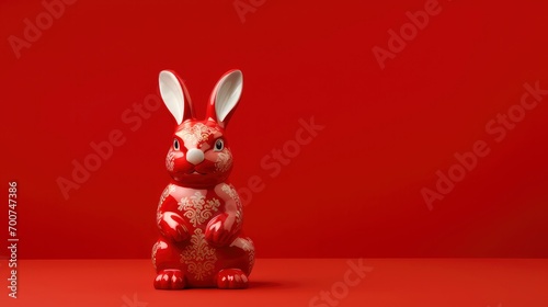 Red rabbit origami isolated on a red background