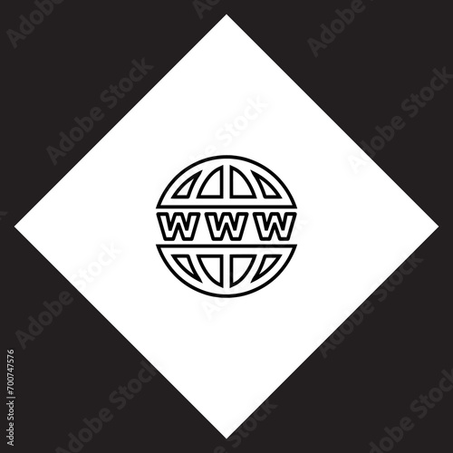 Www icon vector. Website internet logo design. World wide web internet vector icon illustration in rhombus isolated on black background
