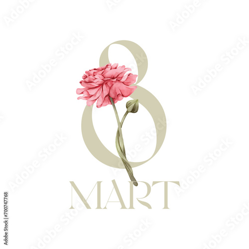 8 mart dünya kadınlar günü. Translation: March 8, International Women's Day, vector
