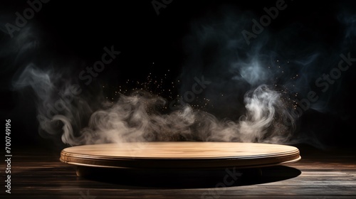 A dark backdrop with a smoke effect creates an open area for showcasing your goods.
