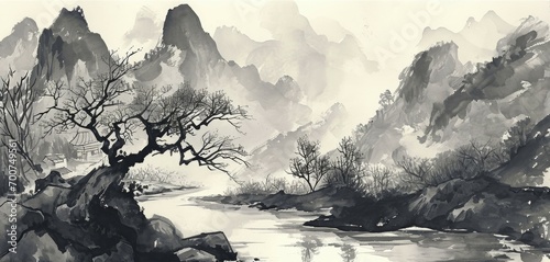 Chinese style ink landscape photo