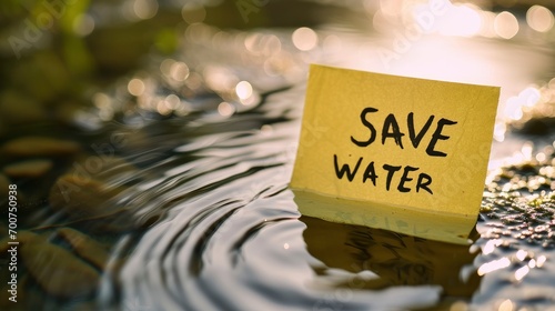 The text SAVE WATER written in a sticky note, sticky note on the water #700750938
