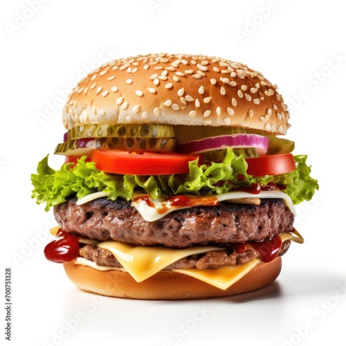  Delicious burger with fresh ingredients with the white background