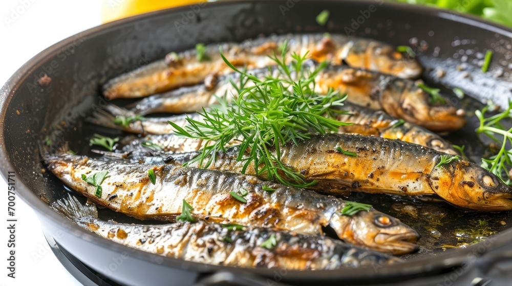 Close up of sardine meat in a pan isolated on a clear white background. Close up of sardine meat in a pan isolated on a clear white background.