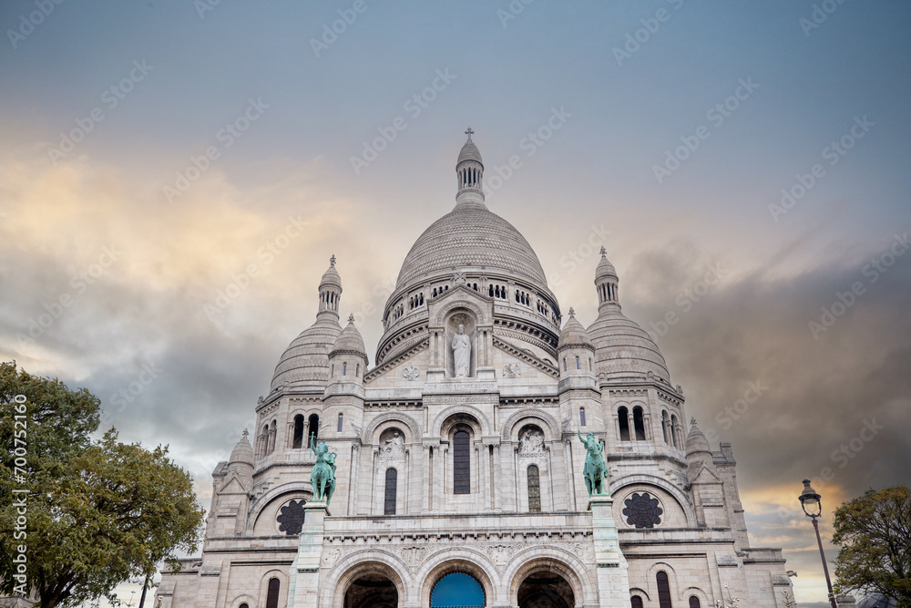 Basilica of Sacred Heart (Basilique du Sacre-Coeur) on Montmartre Hill, Paris, France. Beautiful architecture of Paris