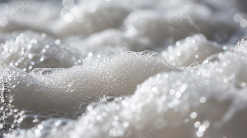 sparkling white bath foam texture close up