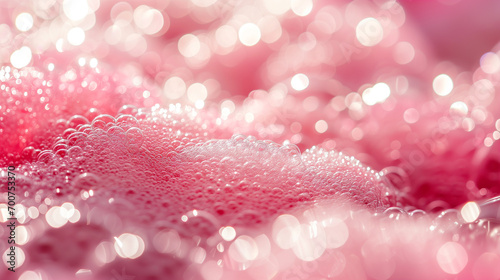 sparkling pink bath foam texture close up
