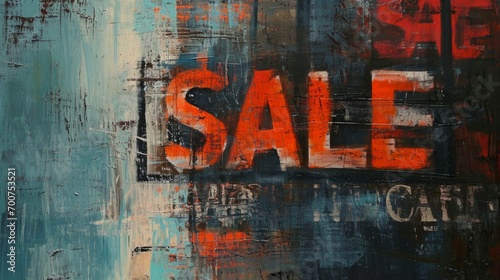 The word Sale made of grunge paint on wall. Art season of sales and discounts.