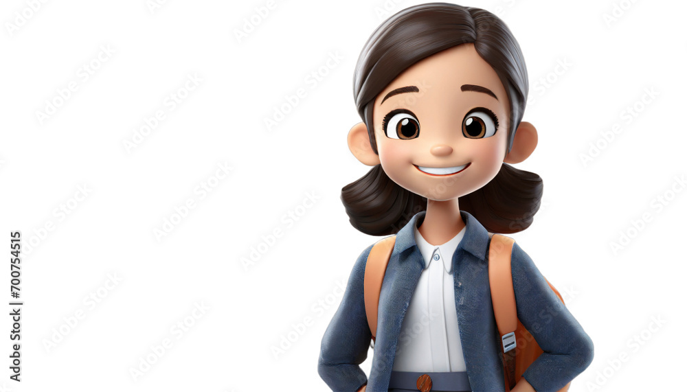 Cute cartoon Little Girl Wearing School Uniform, isolated on transparent background. Cute cartoon Little Girl Wearing School Uniform, isolated on transparent background.