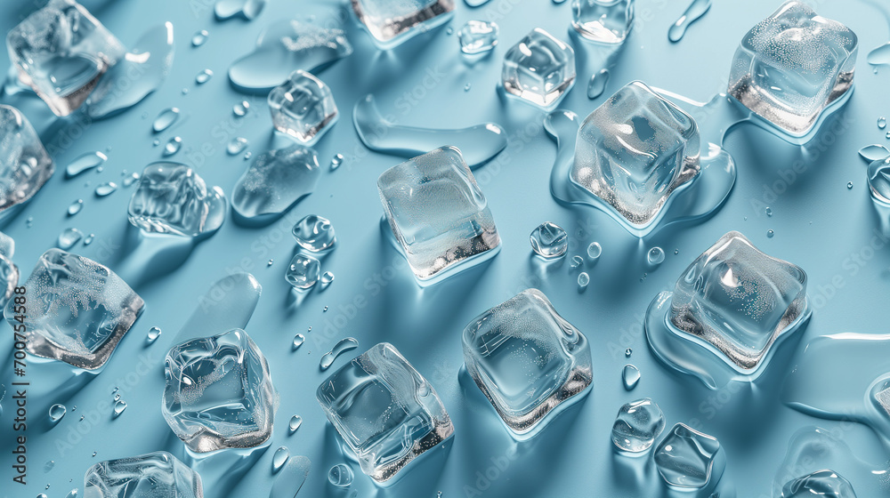 melting ice cubes pattern on the pastel blue surface melting ice cubes pattern on the pastel blue surface