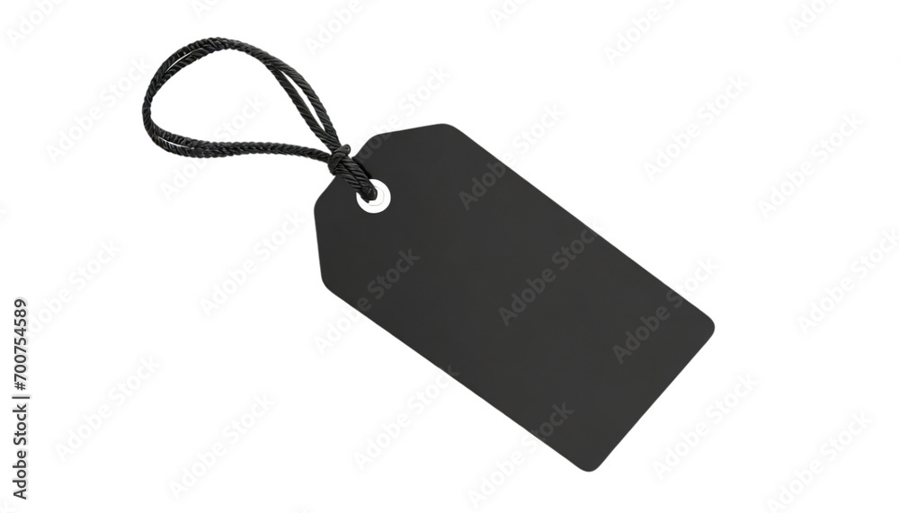 Fototapeta premium Blank black price tag with string isolated on transparent background.
