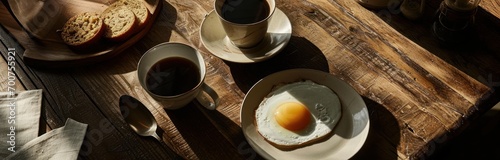 coffee cake and egg on a plate,
