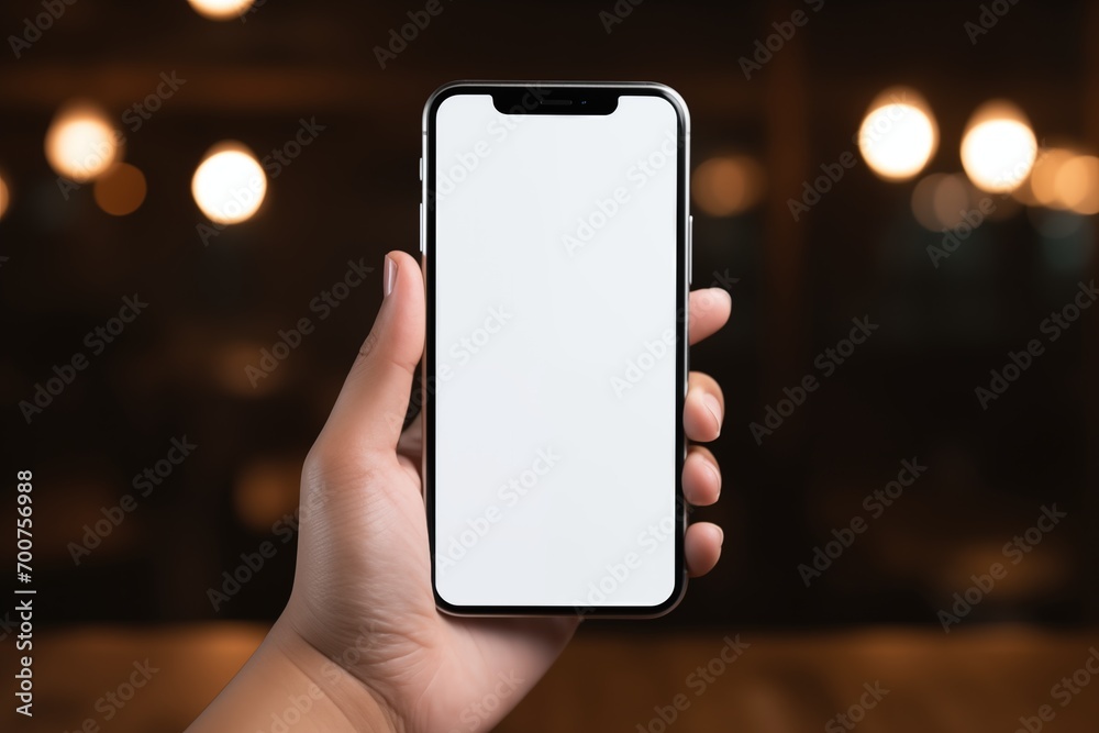 Mobile Device Display: Smartphone With a Blank Screen is Held by Caucasian Man Hand. Generative AI