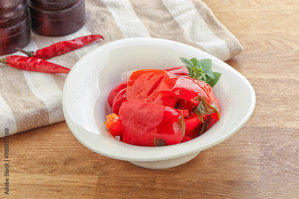 Marinated red bell pepper with oil