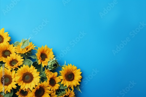 Solemnly Decorated Sunflowers for Ukraines Independence Day on Light Blue Background