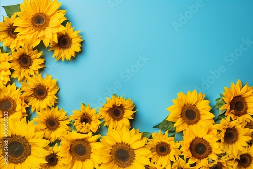 Independence Day of Ukraine. Sunflowers Beautifully Decorated on a Light Blue Background