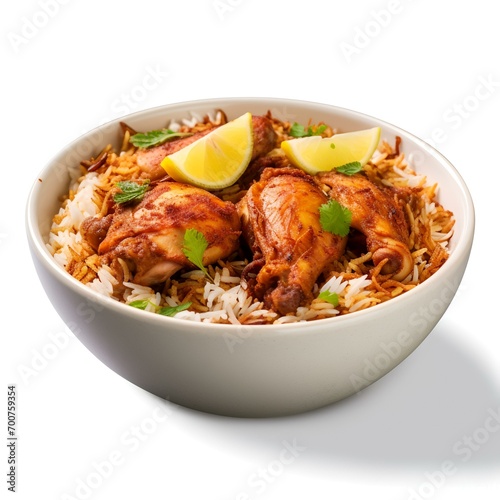 Isolated Delicious Spicy Chicken Biryani in White Background





