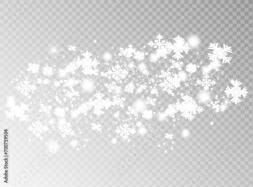 Snow and wind on a transparent background. White gradient decorative element.vector illustration.