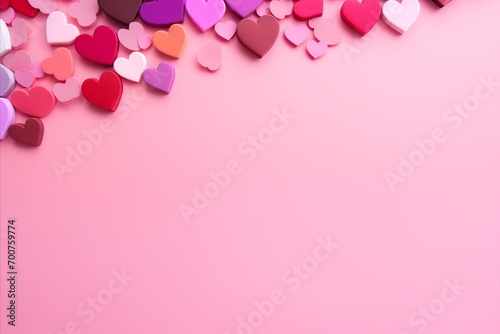 Valentine hearts. Colorful hearts decorated on a pink background. space for text