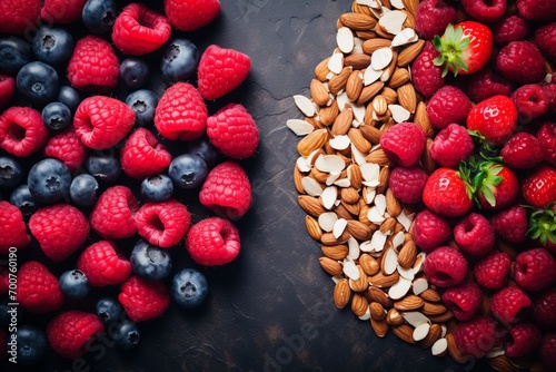 Balanced Nutrition. Decadent Confectionery on the Left, Wholesome Fresh Fruits on the Right