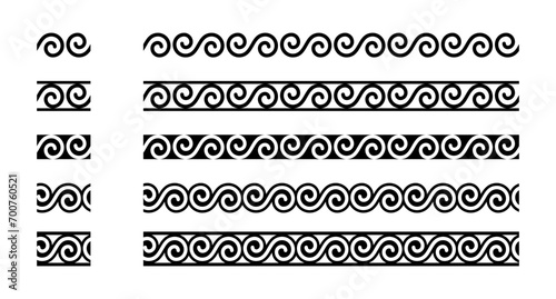 Floral Waves Ornament Seamless Pattern Decorative Frame Border Vector Illustration Set