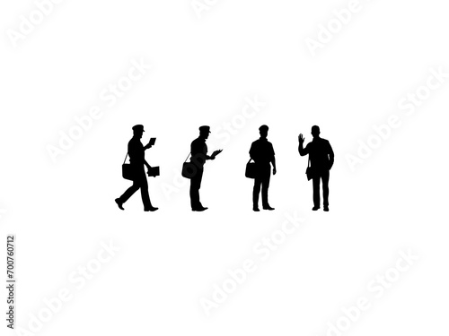 Set of Postman Silhouette in various poses isolated on white background