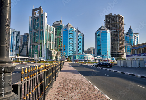 Towers opposite the Central Market in the Emirate of Sharjah, United Arab Emirates