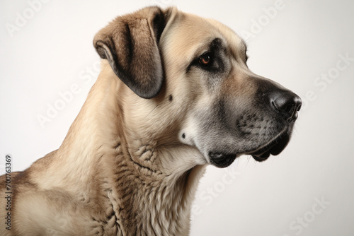 Kangal dog close-up portrait on a white background.	
