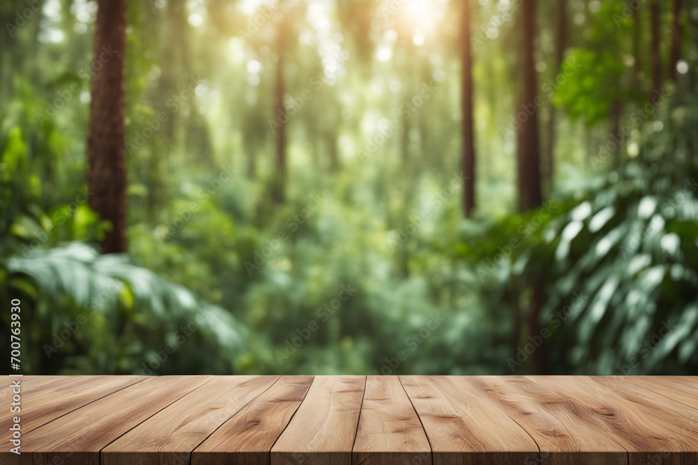 The empty wooden table with blurred background of a mountain lush image to mount your product digitally. The empty wooden table with blurred background of a mountain lush image to mount your product digitally.