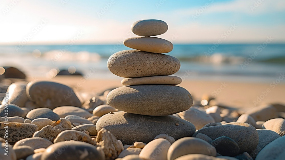 Stack of balanced rocks on the coast