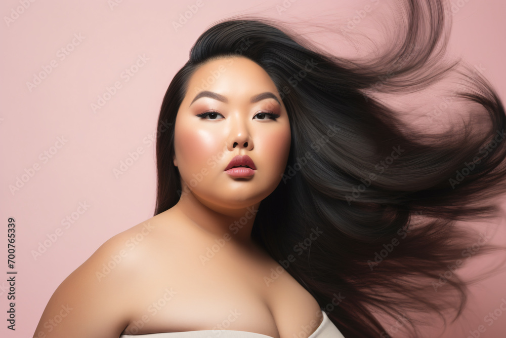 Young Asian plus size woman in front of studio background Young Asian plus size woman in front of studio background