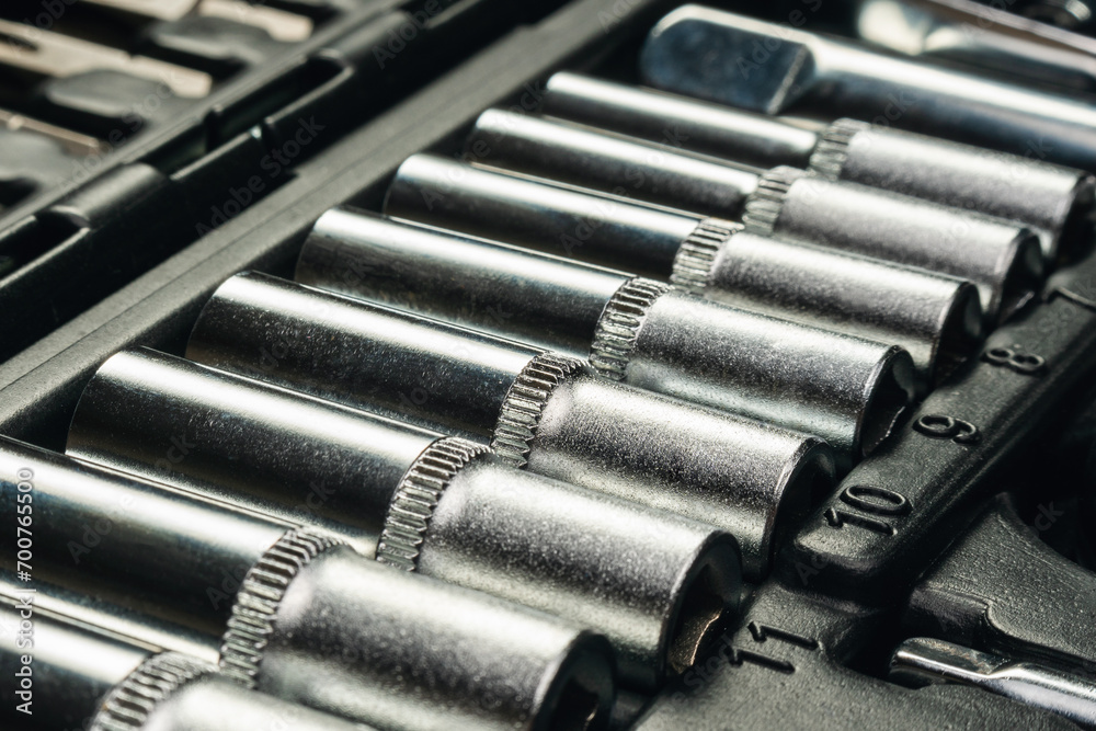 Set of wrenches for repairing mechanisms. Sockets for unscrewing nuts Set of wrenches for repairing mechanisms. Sockets for unscrewing nuts