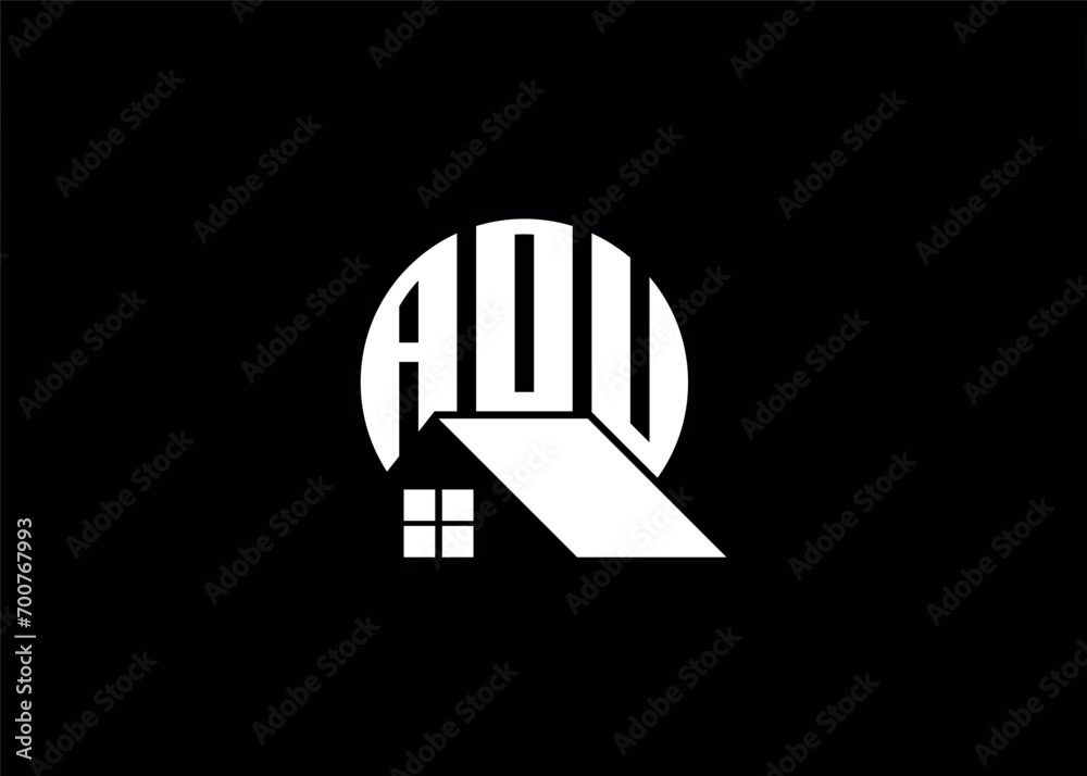 Real Estate Letter AOU Monogram Vector Logo.Home Or Building Shape AOU Logo