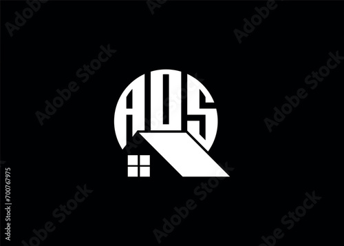 Real Estate Letter AOS Monogram Vector Logo.Home Or Building Shape AOS Logo photo