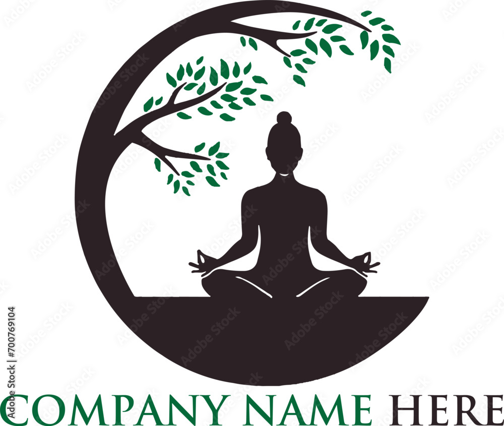 yoga silhouette with a person meditation vector logo design