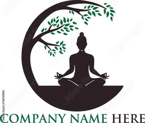yoga silhouette with a person meditation vector logo design