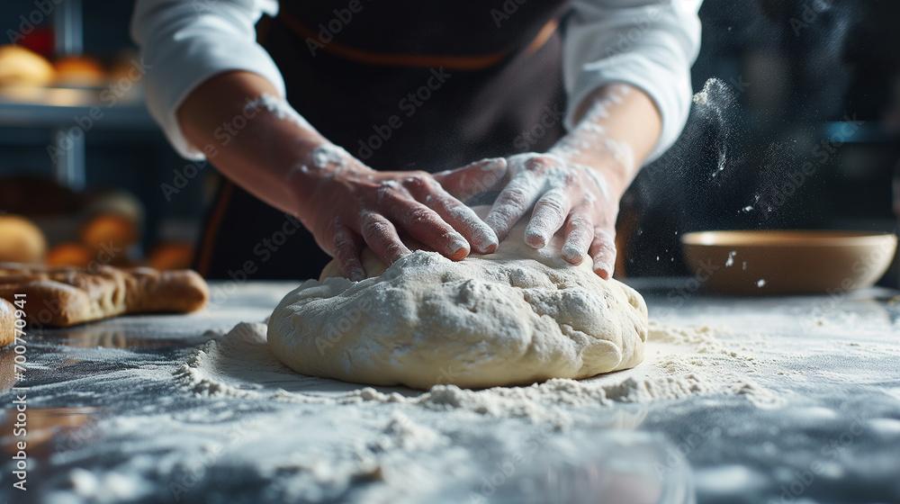 Baker's hands kneading bread. Baker's hands kneading bread.
