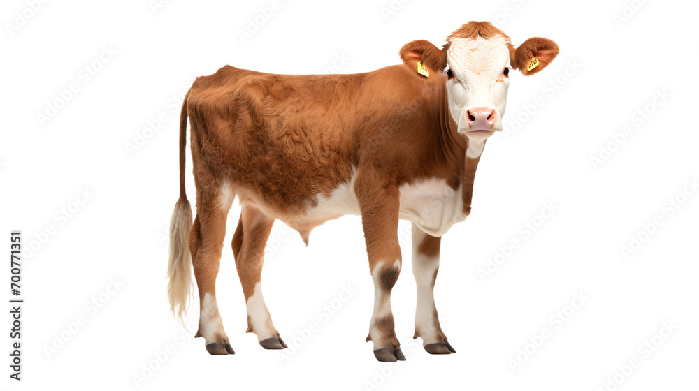 A gentle dairy cow stands proudly, adorned with bright yellow tags on its ears, representing its importance as a cherished and valuable member of the bovine family