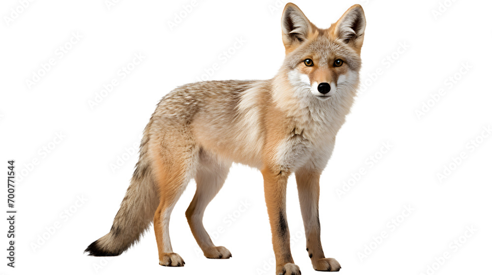 A solitary swift fox stands tall against a stark black background, embodying the fierce and cunning spirit of the canis family while also evoking a sense of wild beauty and mystery in the realm of ou