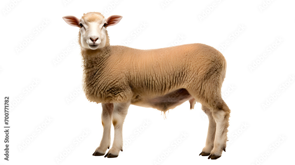 A lone sheep stands proudly against a stark black backdrop, representing the resilience and strength of this humble mammal in the face of adversity A lone sheep stands proudly against a stark black backdrop, representing the resilience and strength of this humble mammal in the face of adversity