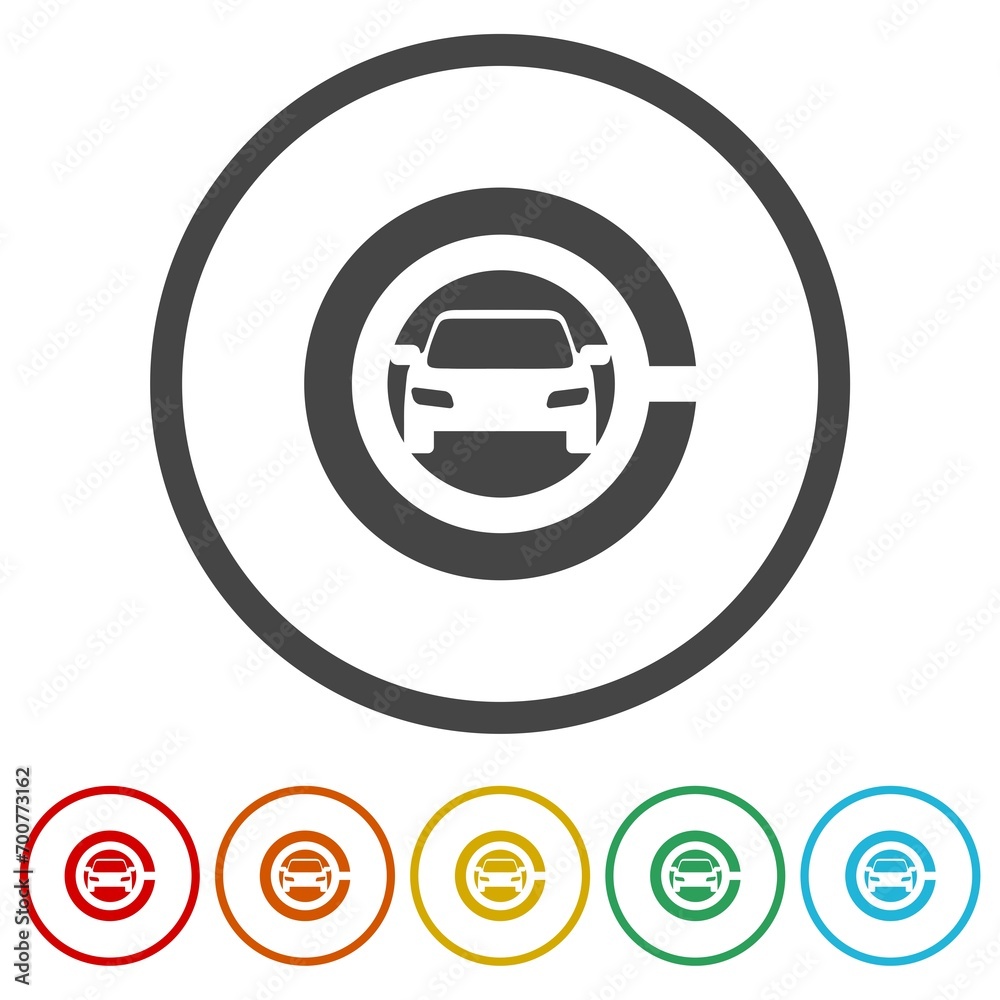 Car search icon. Set icons in color circle buttons Car search icon. Set icons in color circle buttons