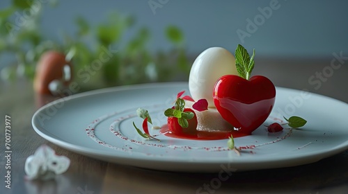 Valentine dessert with heart shape rede cake photo
