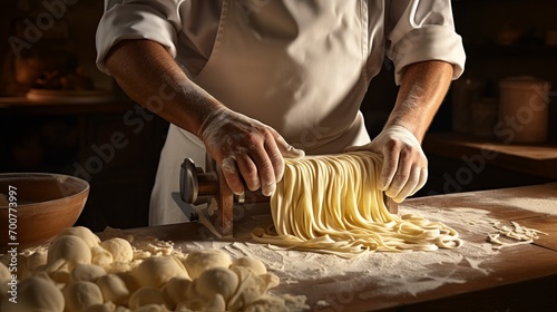 Chef prepares fresh pasta in a traditional Italian kitchen