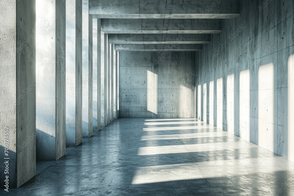 Abstract Futuristic Empty Room with Concrete Walls and Big Window