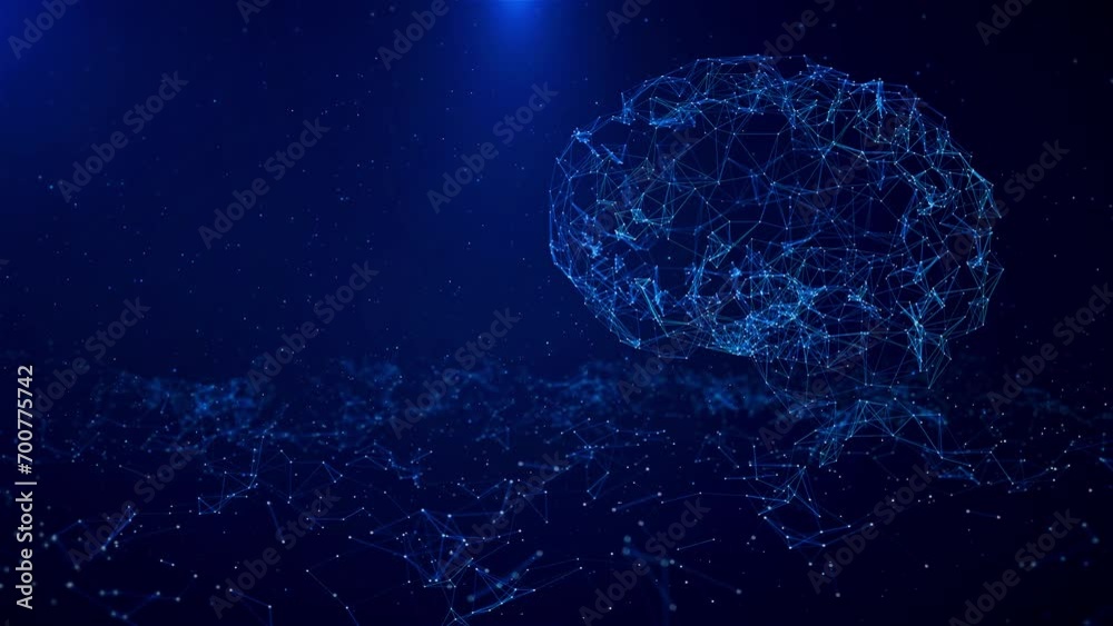 Digital animation Human brain learning Hologram artificial intelligence virtual Internet space future. data mining, deep learning modern computer technology. ai deep learning machine thinking process.