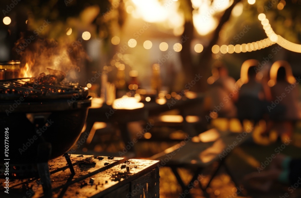 grilling at an outside party with people around grilling at an outside party with people around