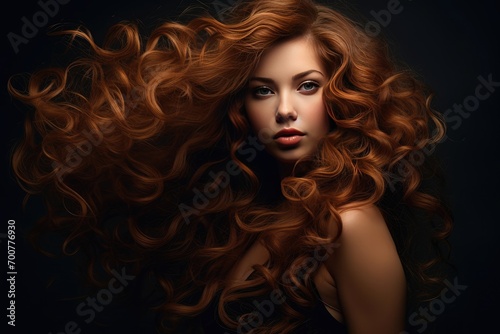 Beautiful woman with long wavy red hair.