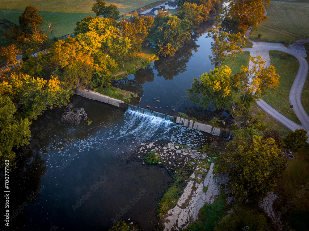 morning drone view over creek