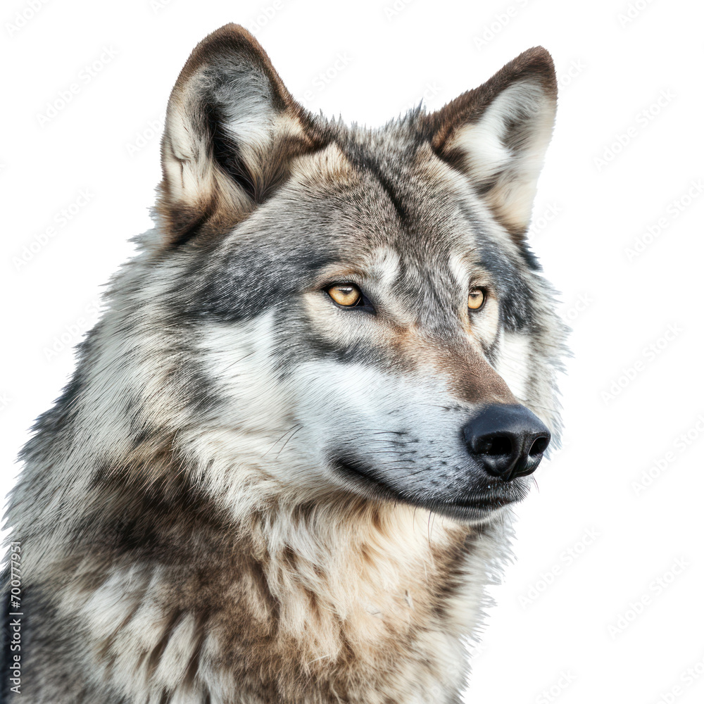 Portrait of a wolf, transparent or isolated on white background