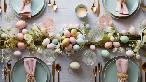 Easter Elegance: A Festive Table Adorned with Pastels and Spring Joy